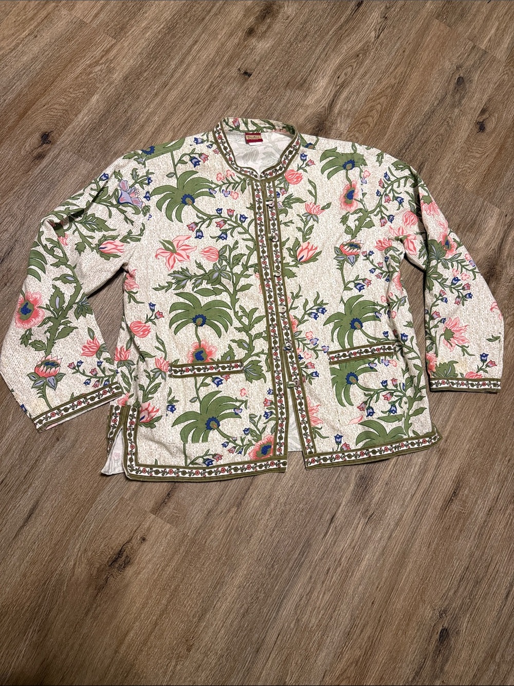 Vintage Cream Floral Embroidered Cotton Jacket - Women's Blazer